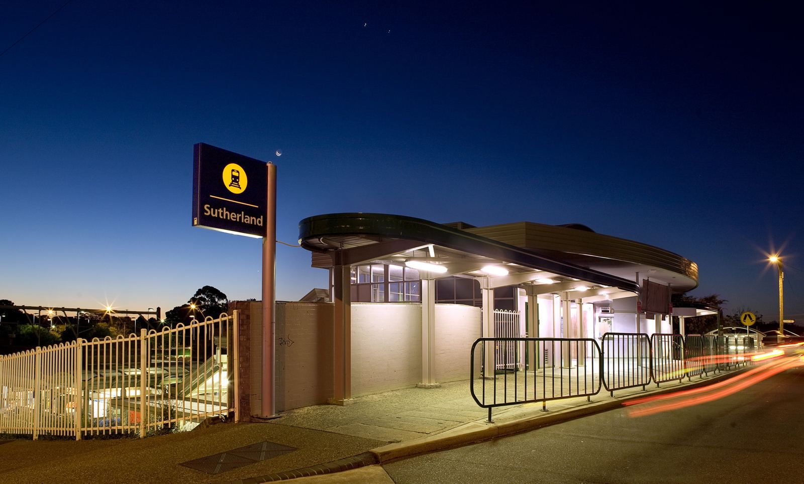 New platform structure at Sutherland station at dusk